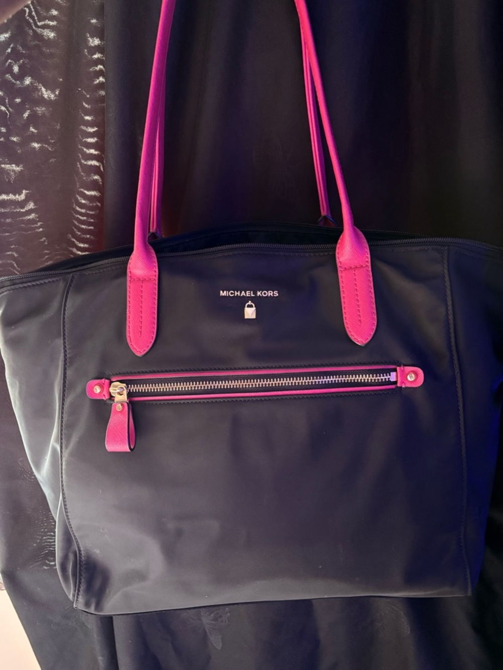 Michael Kors Black Tote with Pink Accents